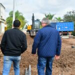 Sander visitó la obra de pavimento urbano  de la calle Mitre